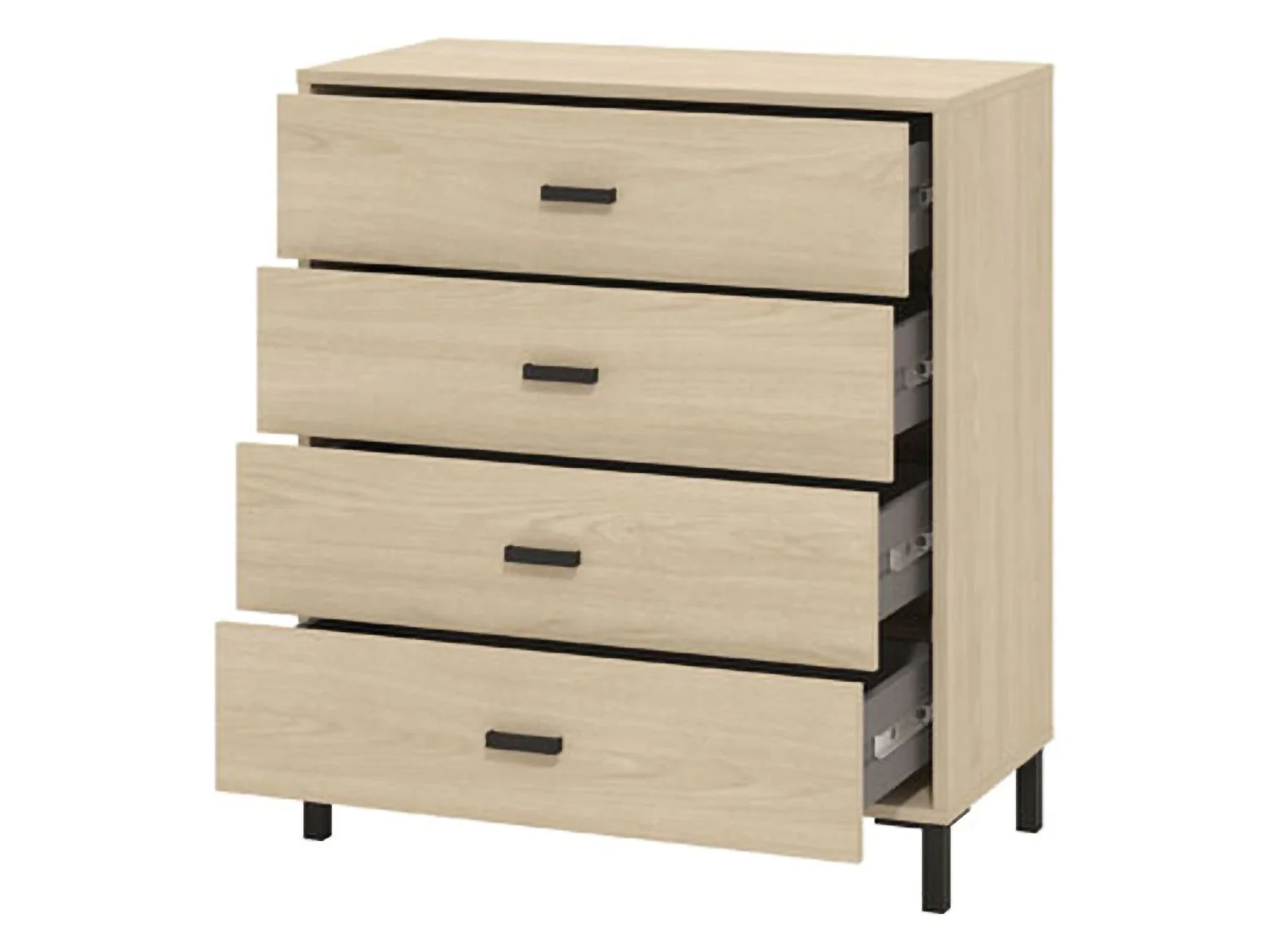 Cassettiera Rosasco, 4 Cassetti, 80x40x90h cm Marrone Rovere, Apertura Scorrevole, Chiusura Scorrevole