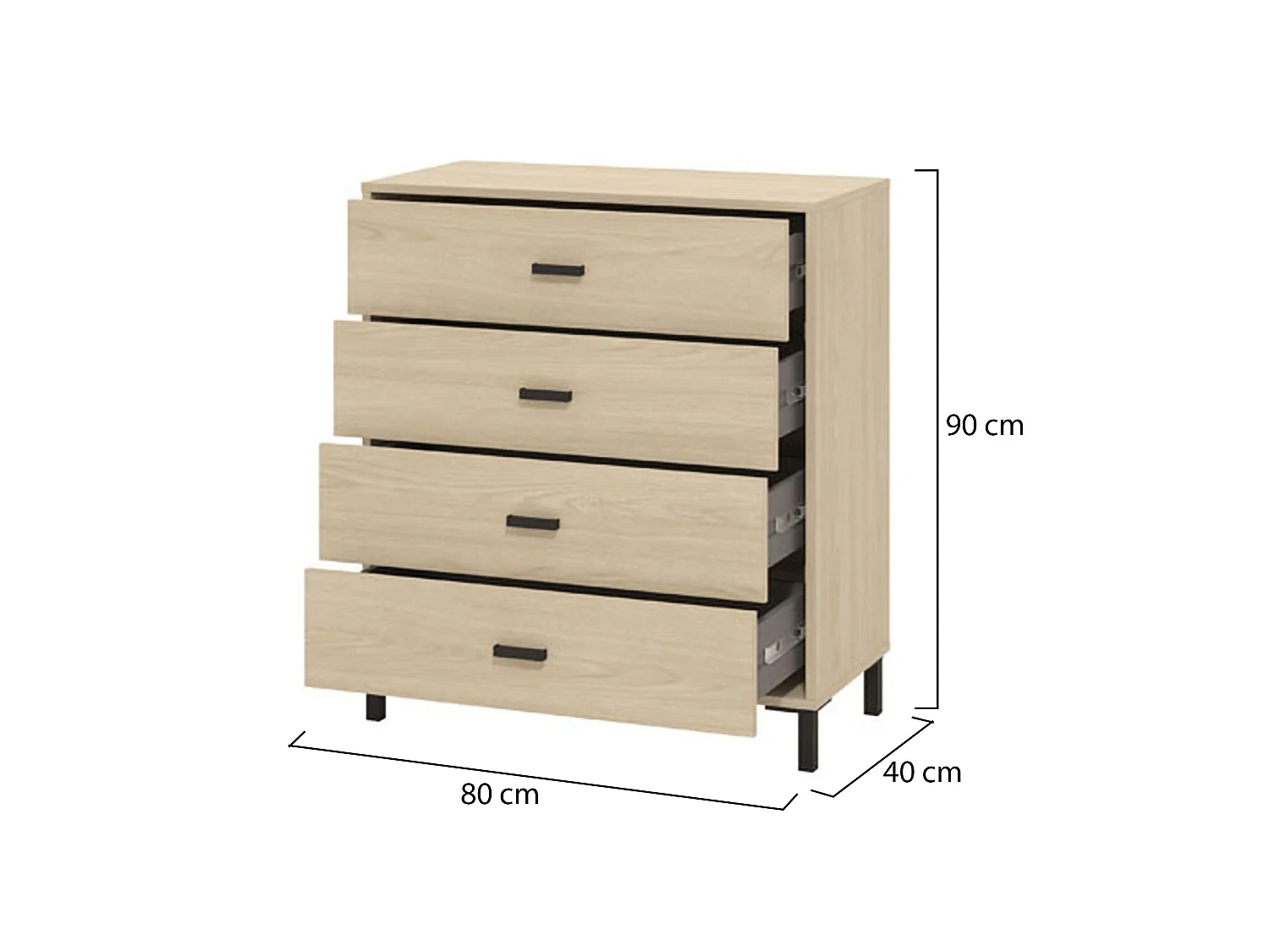 Cassettiera Rosasco, 4 Cassetti, 80x40x90h cm Marrone Rovere, Apertura Scorrevole, Chiusura Scorrevole