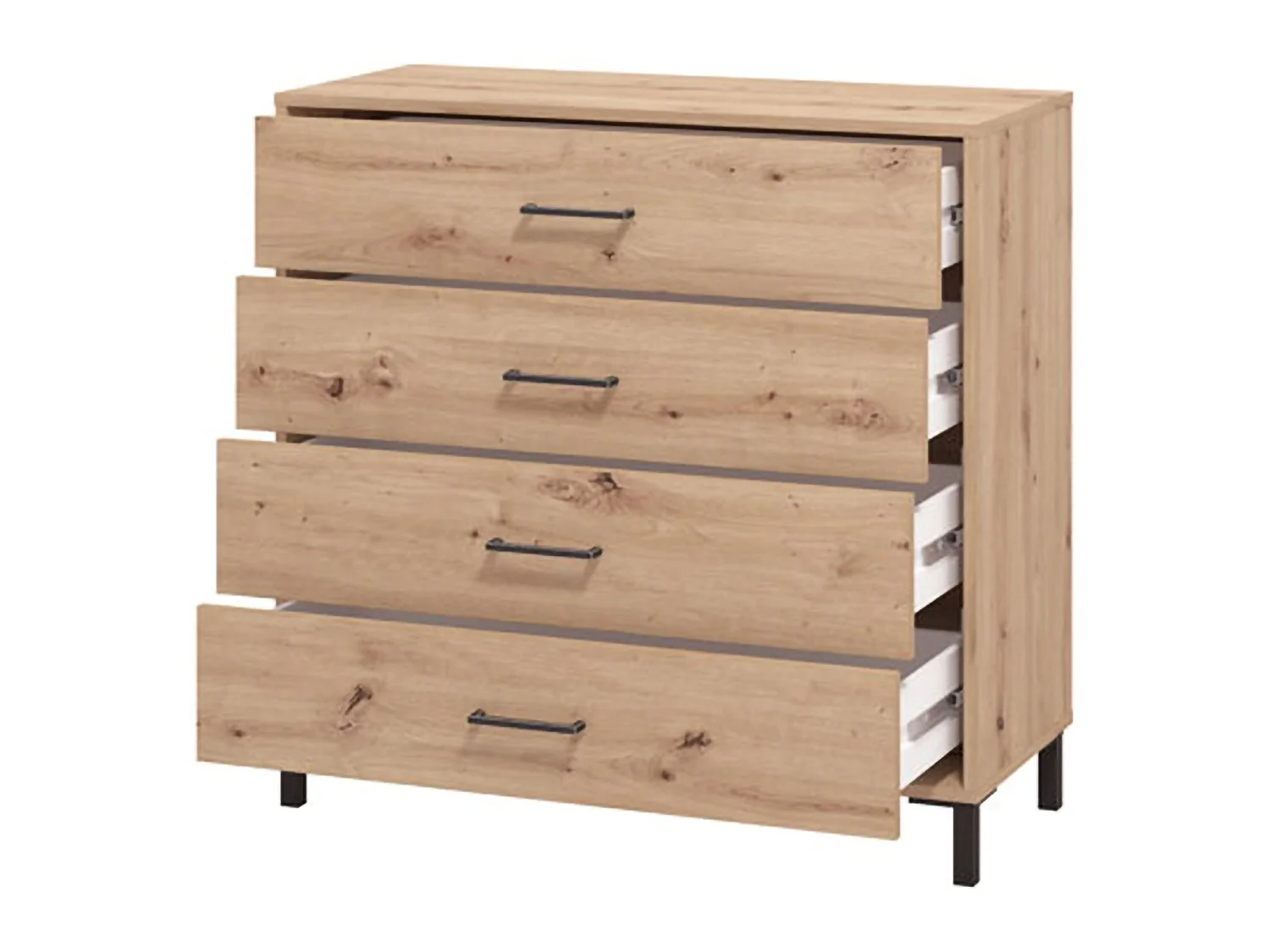 Cassettiera Vidor, 4 Cassetti, 93x40x90h cm Marrone Rovere Nodi, Apertura Scorrevole, Chiusura Scorrevole