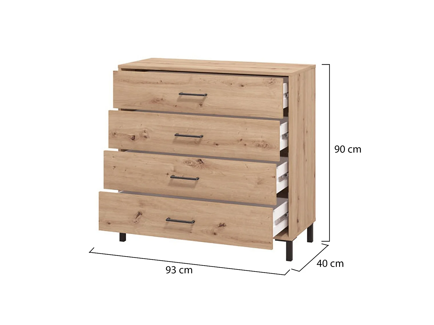 Cassettiera Vidor, 4 Cassetti, 93x40x90h cm Marrone Rovere Nodi, Apertura Scorrevole, Chiusura Scorrevole