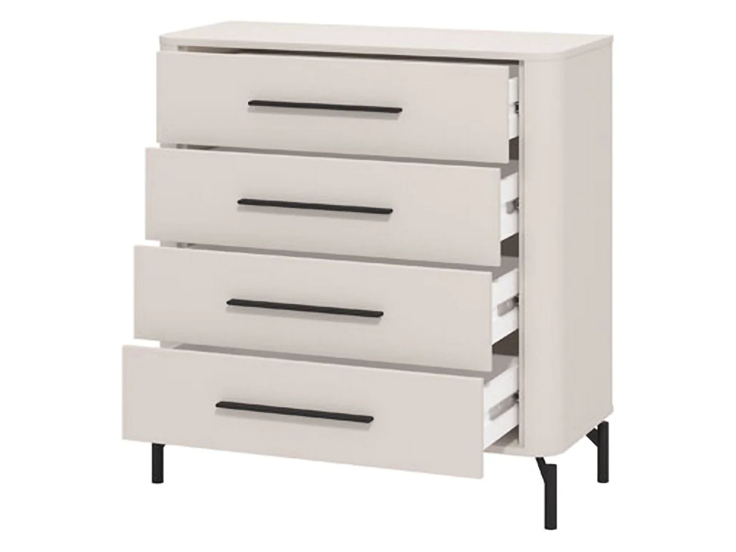 Cassettiera Mogoro, 4 Cassetti, 90x40x94h cm Bianco, Apertura Scorrevole, Chiusura Scorrevole