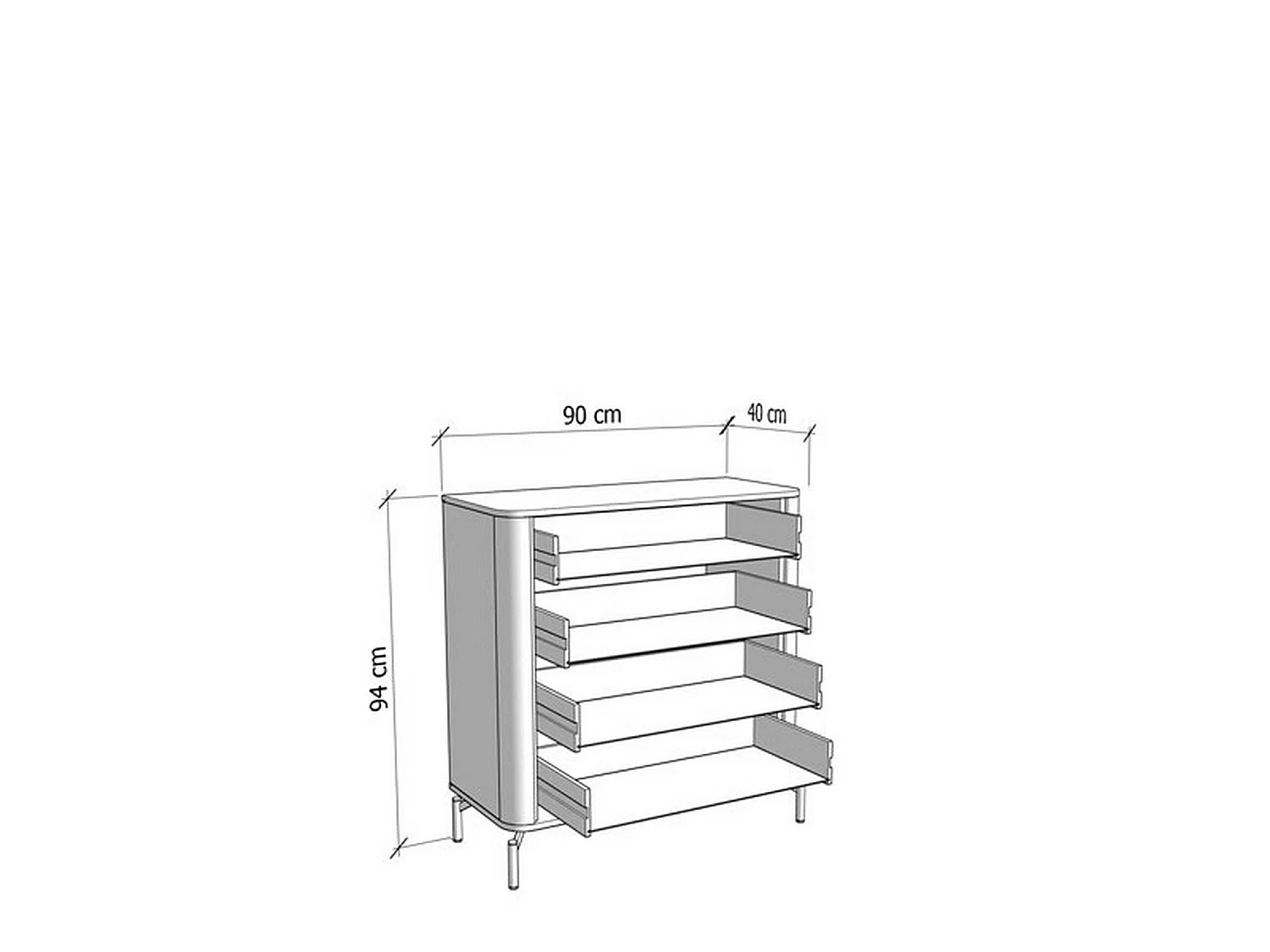 Cassettiera Mogoro, 4 Cassetti, 90x40x94h cm Bianco, Apertura Scorrevole, Chiusura Scorrevole