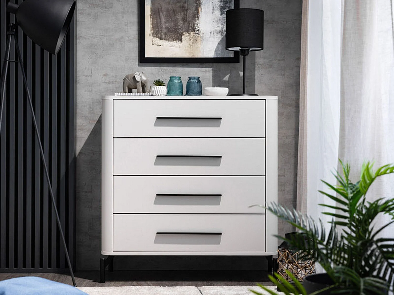 Cassettiera Mogoro, 4 Cassetti, 90x40x94h cm Bianco, Apertura Scorrevole, Chiusura Scorrevole