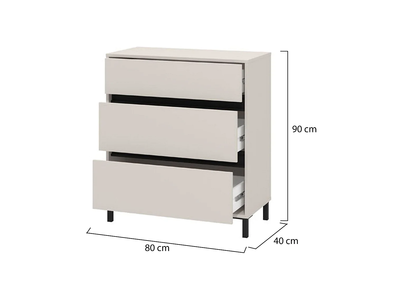 Cassettiera Mapello, 3 Cassetti, 80x40x90h cm Beige, Apertura Scorrevole, Chiusura Scorrevole
