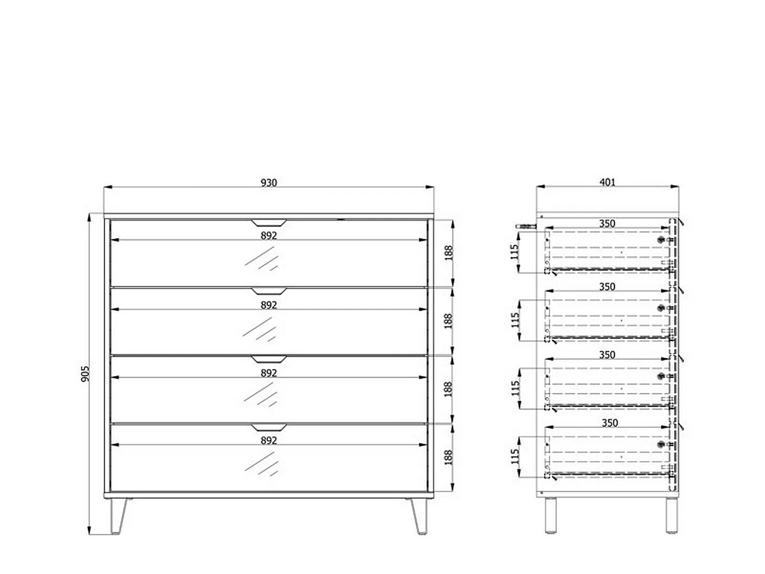Cassettiera Tornata, 4 Cassetti, 93x40x91h cm Beige, Apertura Scorrevole, Chiusura Scorrevole