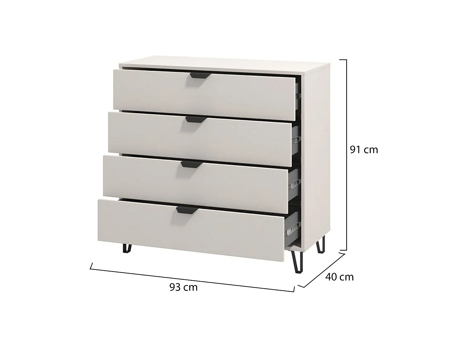 Cassettiera Tornata, 4 Cassetti, 93x40x91h cm Beige, Apertura Scorrevole, Chiusura Scorrevole