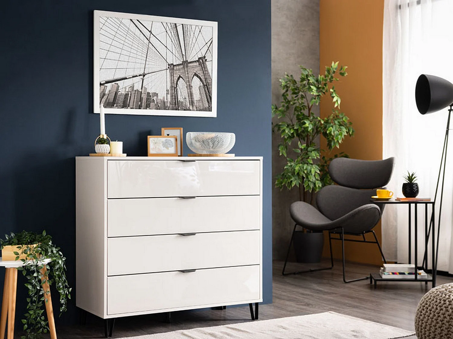 Cassettiera Tornata, 4 Cassetti, 93x40x91h cm Beige, Apertura Scorrevole, Chiusura Scorrevole
