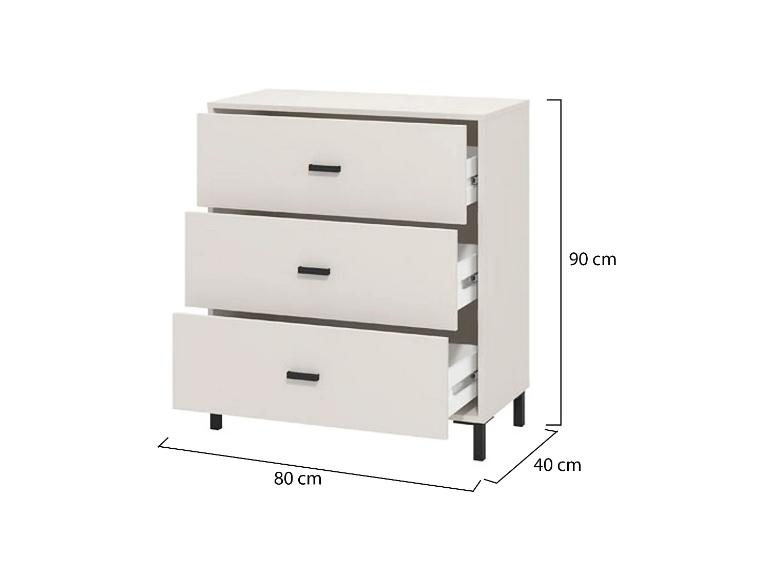 Cassettiera Portio, 3 Cassetti, 80x40x90h cm Bianco, Apertura Scorrevole, Chiusura Scorrevole