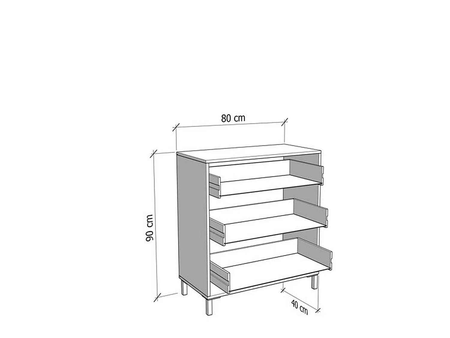 Cassettiera Portio, 3 Cassetti, 80x40x90h cm Bianco, Apertura Scorrevole, Chiusura Scorrevole