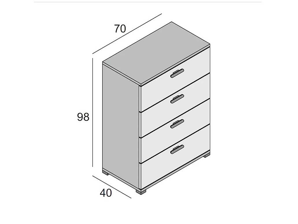 Salimbene ladekast, 4 laden Made in Italy, 70x39x98h cm Wit, Schuifopen, Schuifsluiting