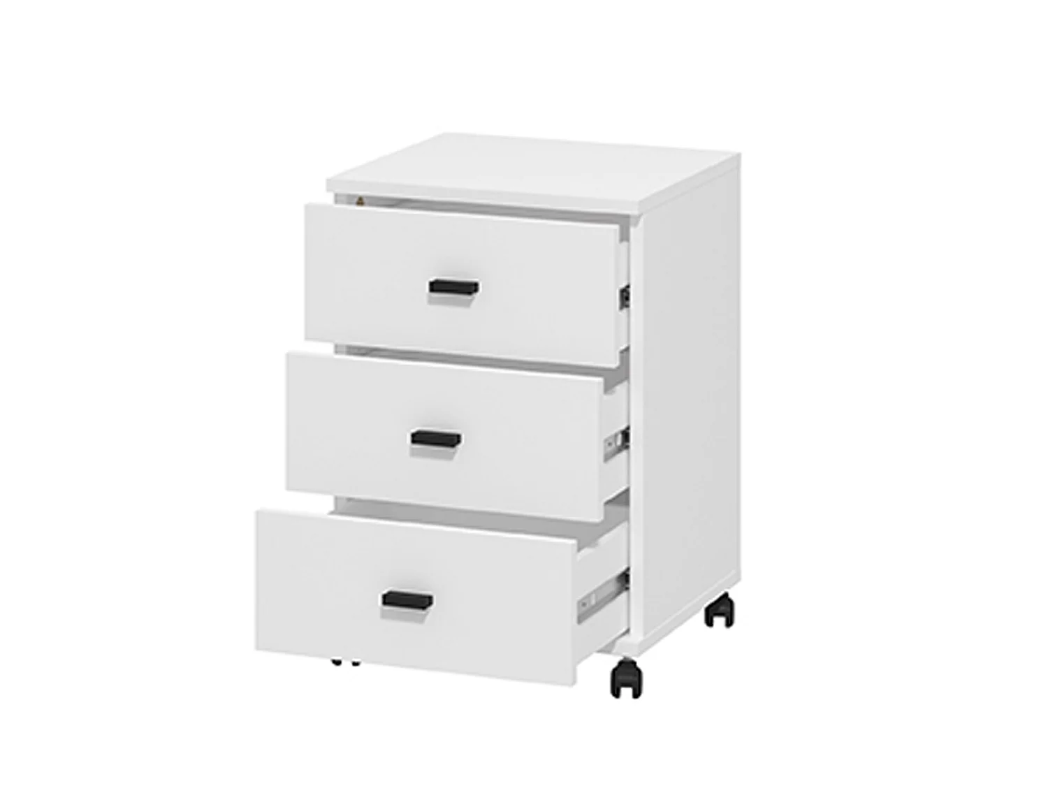 Cassettiera Kaza, 3 Cassetti, 39x35x56h cm Bianco Opaco, con Ruote, Apertura Scorrevole