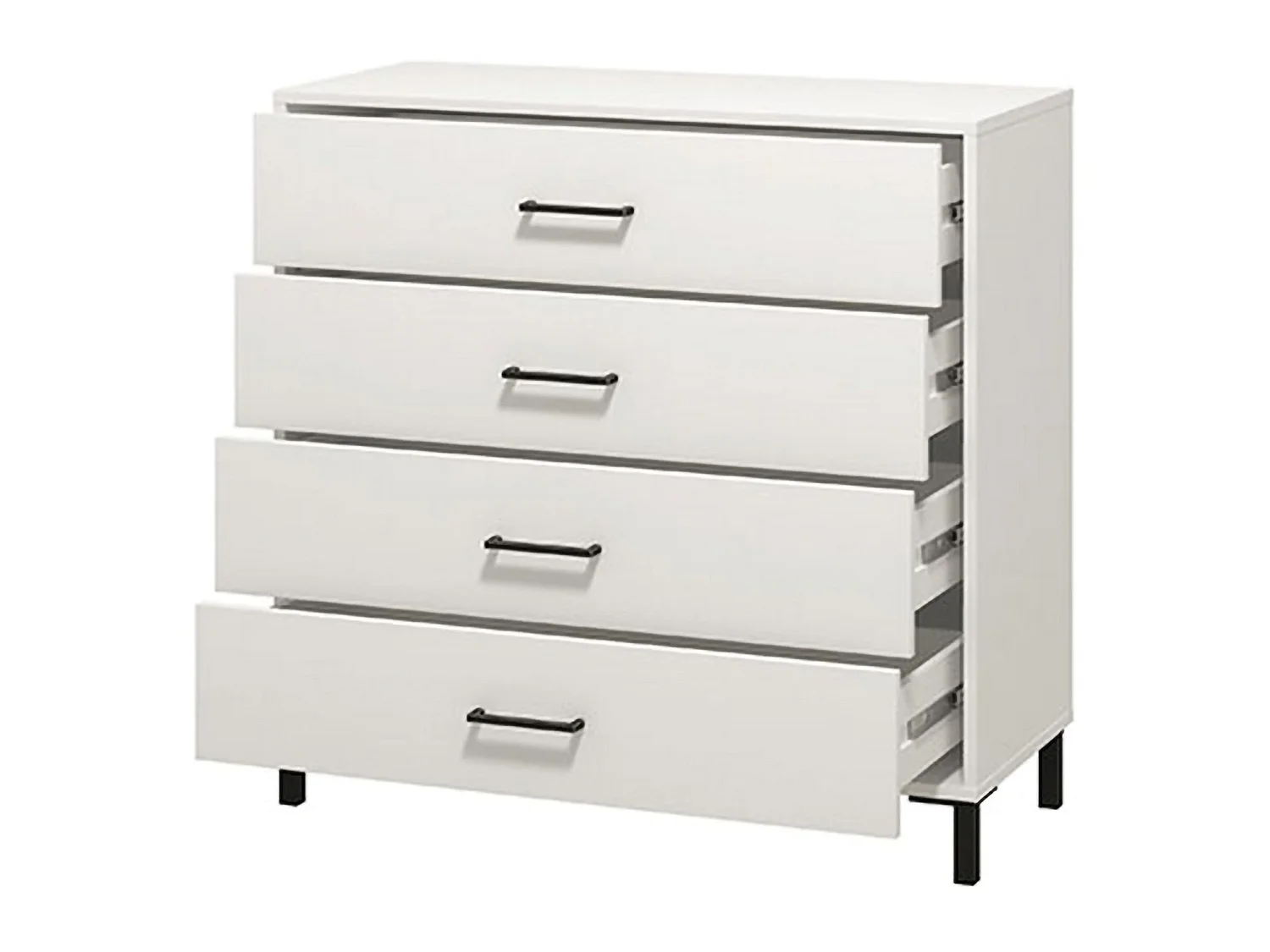Cassettiera Vidor, 4 Cassetti, 93x40x90h cm Bianco, Apertura Scorrevole, Chiusura Scorrevole