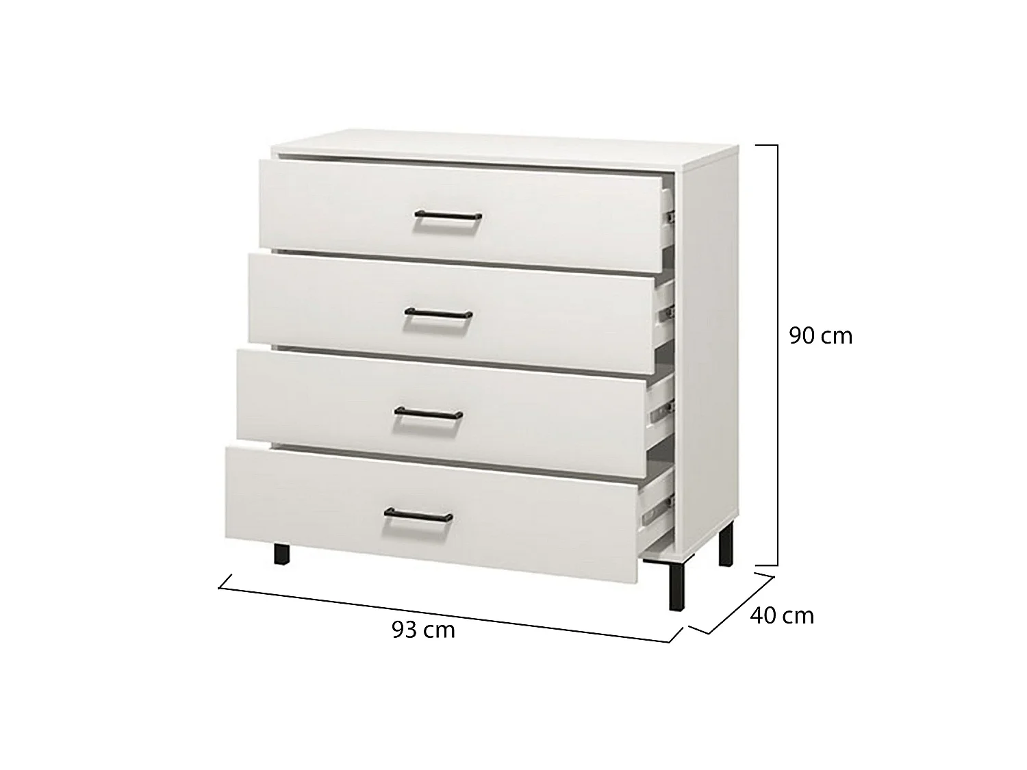 Cassettiera Vidor, 4 Cassetti, 93x40x90h cm Bianco, Apertura Scorrevole, Chiusura Scorrevole