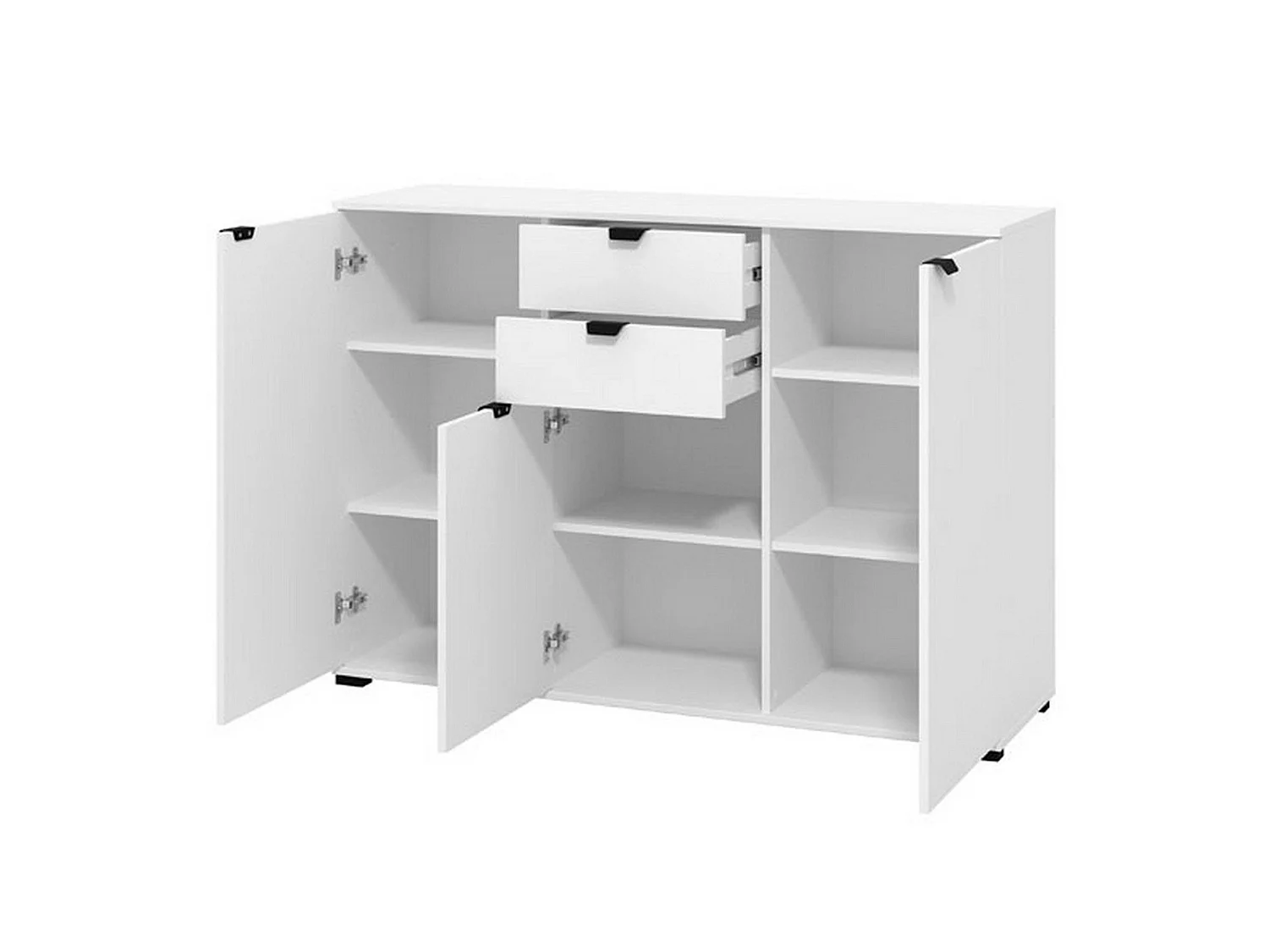 Cassettiera Mainarda, 2 Cassetti, 135x40x95h cm Bianco, Apertura Battente, Scorrevole, Chiusura Battente, Scorrevole
