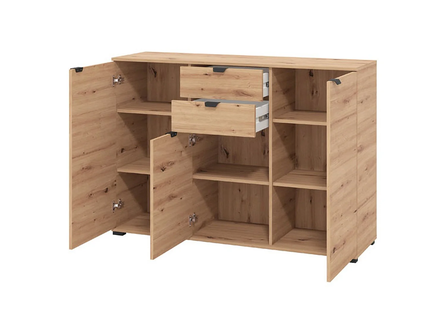Cassettiera Mainarda, 2 Cassetti, 135x40x95h cm Marrone Rovere Nodi, Apertura Battente, Scorrevole, Chiusura Battente, Scorrevole