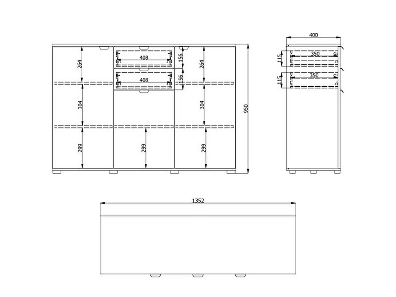 Cassettiera Mainarda, 2 Cassetti, 135x40x95h cm Marrone Rovere Nodi, Apertura Battente, Scorrevole, Chiusura Battente, Scorrevole