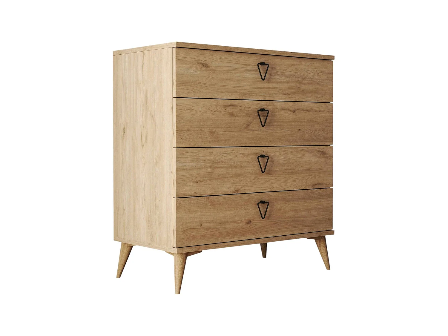 Kommode Paula, 4 Schubladen, 80x45x91h cm Eichenbraun, Schiebeöffnung, Schiebeschließung