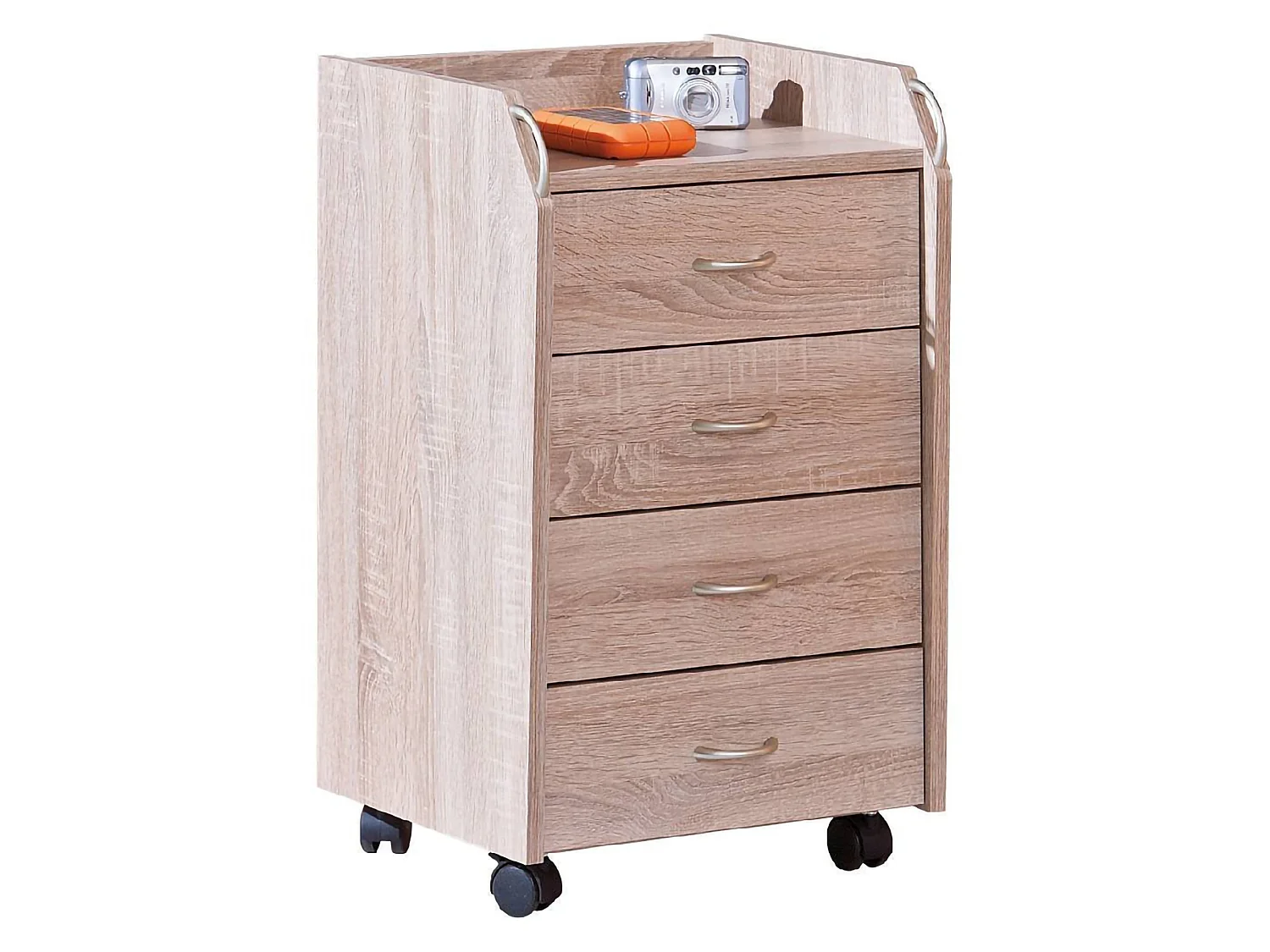 Cassettiera Manco, 4 Cassetti, 40x36x65h cm Beige, con Ruote, Apertura Scorrevole