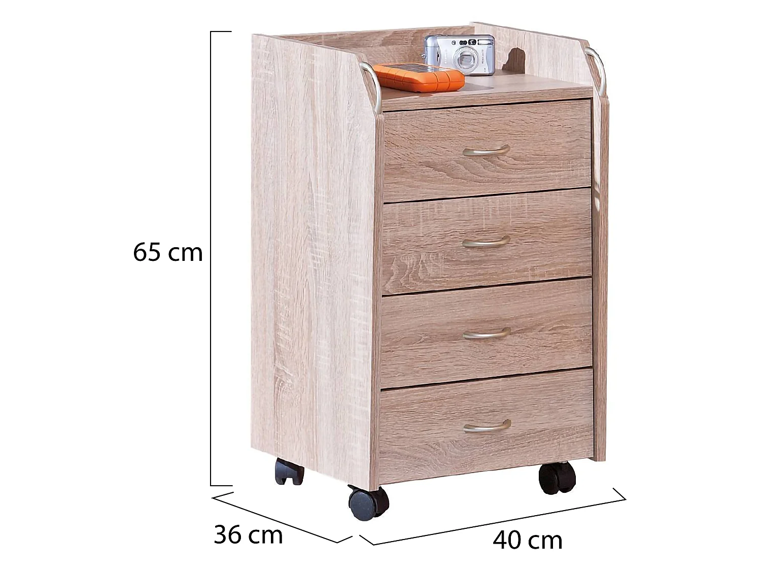 Cassettiera Manco, 4 Cassetti, 40x36x65h cm Beige, con Ruote, Apertura Scorrevole
