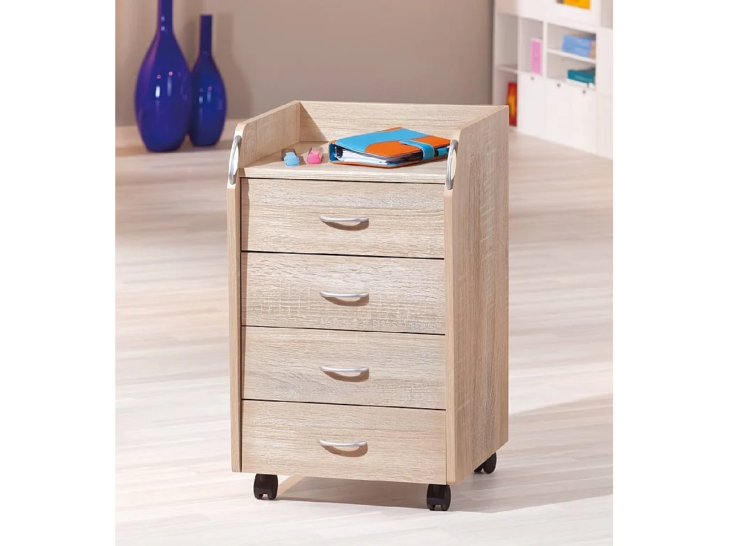 Cassettiera Manco, 4 Cassetti, 40x36x65h cm Beige, con Ruote, Apertura Scorrevole