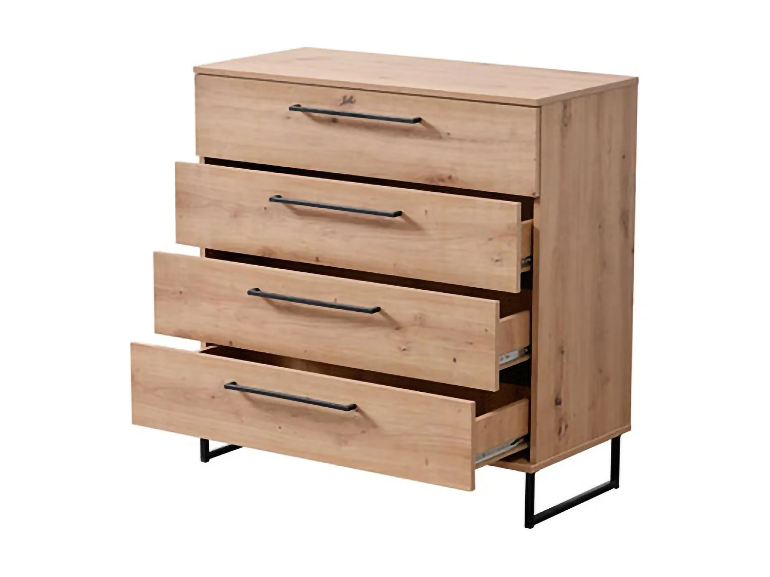 Cassettiera Porzio, 4 Cassetti, 92x42x95h cm Marrone Rovere Nodi, Apertura Scorrevole, Chiusura Scorrevole