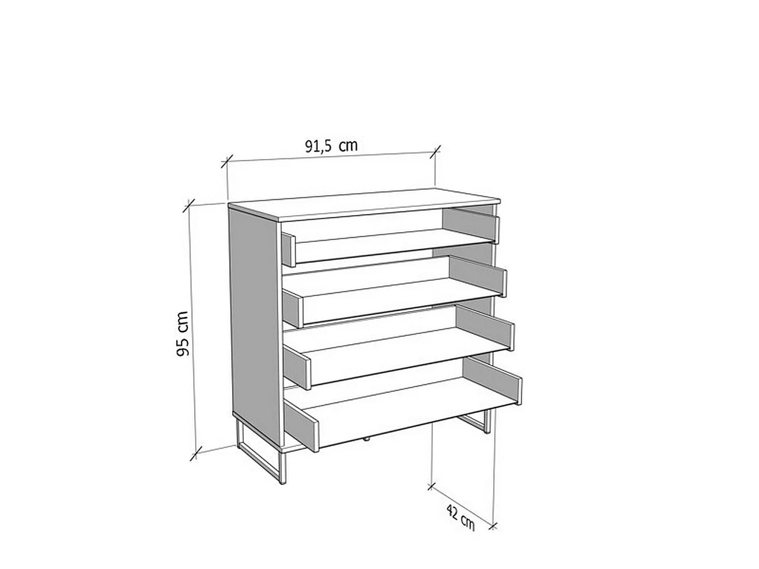 Cassettiera Porzio, 4 Cassetti, 92x42x95h cm Marrone Rovere Nodi, Apertura Scorrevole, Chiusura Scorrevole