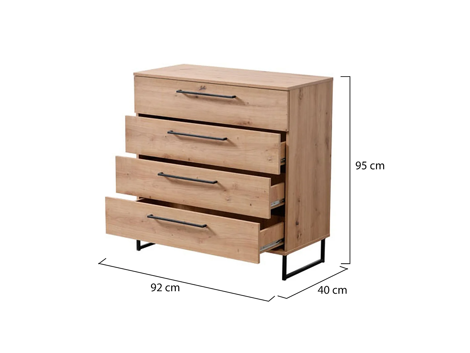 Cassettiera Porzio, 4 Cassetti, 92x42x95h cm Marrone Rovere Nodi, Apertura Scorrevole, Chiusura Scorrevole