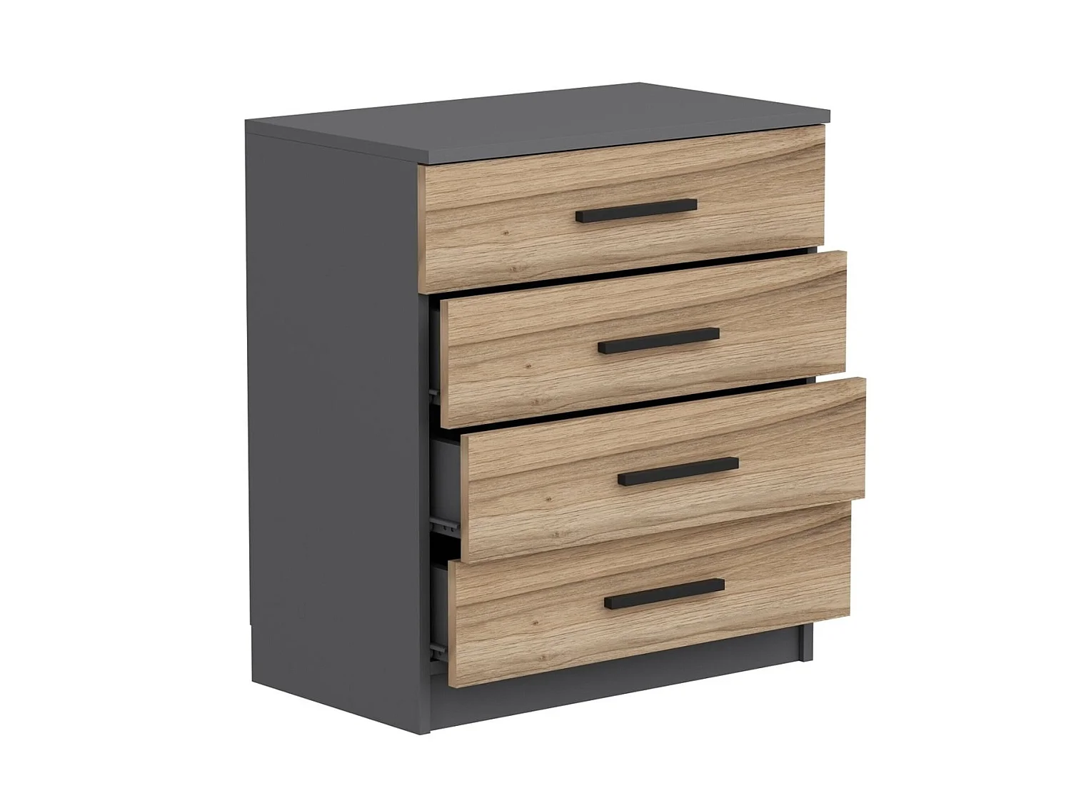 Cassettiera Kalmaegi, 4 Cassetti, 70x79x42h cm Marrone Noce, Apertura Scorrevole, Chiusura Scorrevole