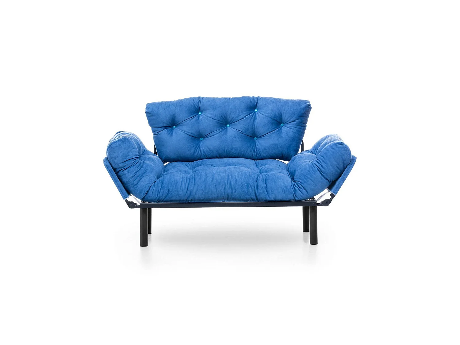 Canapé-lit 2 places Guchol, coffre, 155x70 cm bleu, inclinable, accoudoirs
