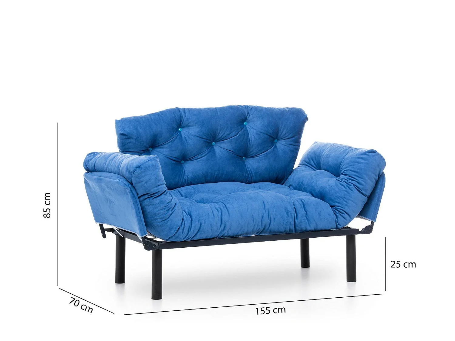 Canapé-lit 2 places Guchol, coffre, 155x70 cm bleu, inclinable, accoudoirs