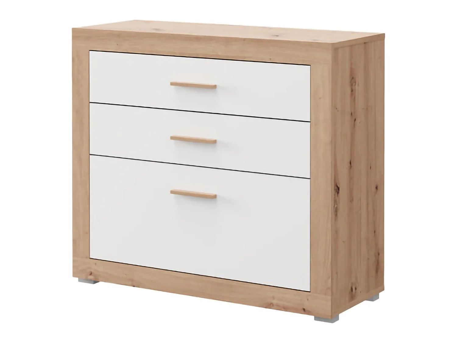Cassettiera Hampi, 3 Cassetti, 90x35x79h cm Bianco, con Piedini, Apertura Scorrevole