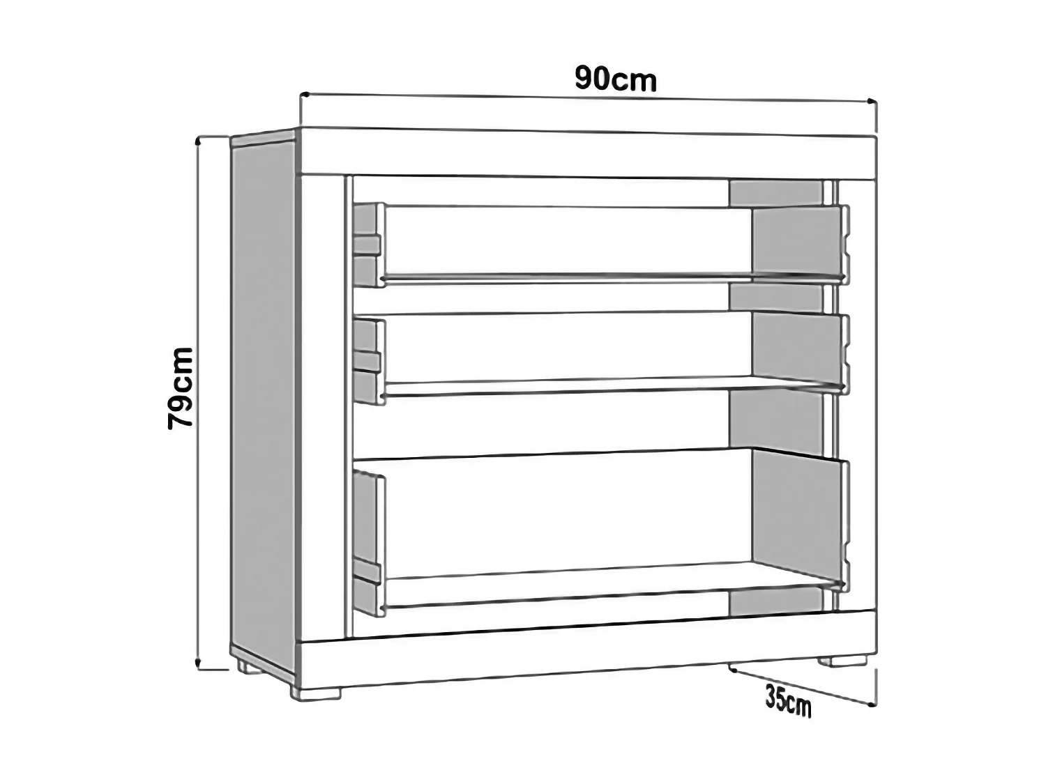 Cassettiera Hampi, 3 Cassetti, 90x35x79h cm Bianco, con Piedini, Apertura Scorrevole