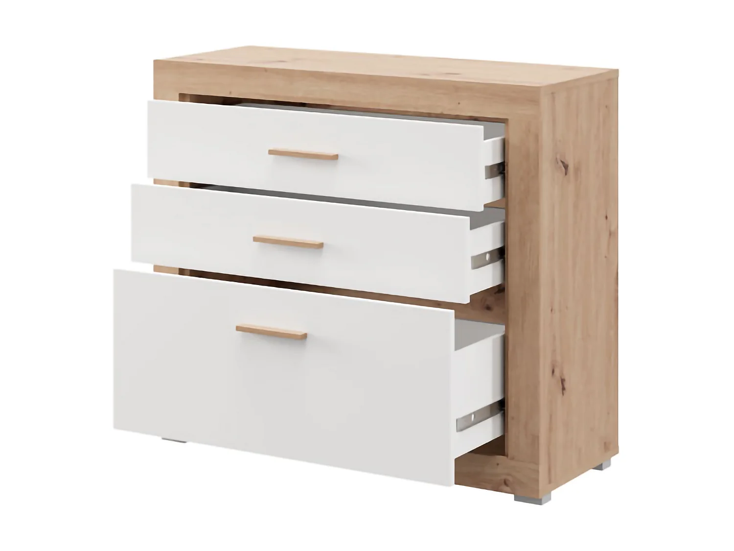 Cassettiera Hampi, 3 Cassetti, 90x35x79h cm Bianco, con Piedini, Apertura Scorrevole