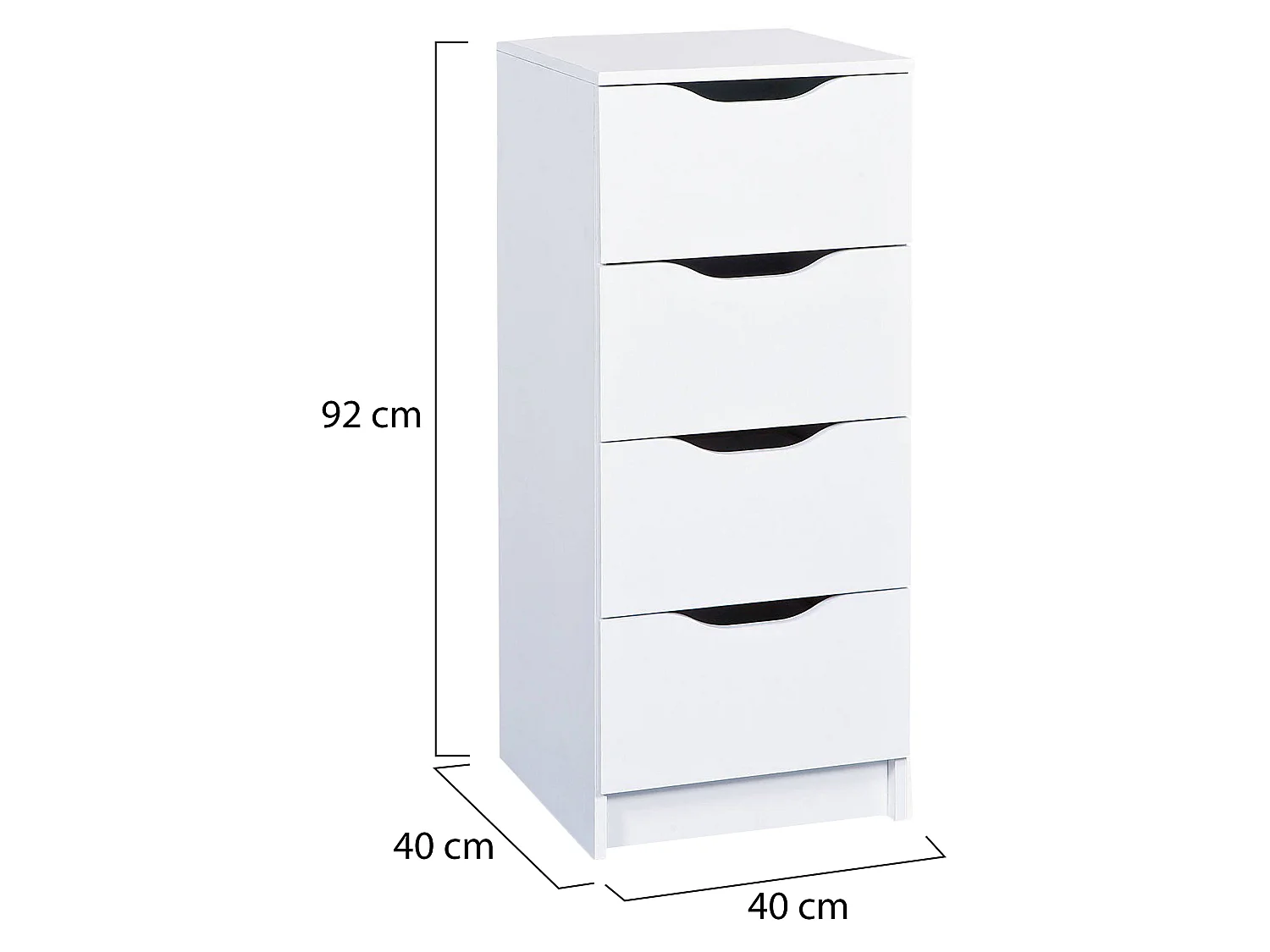 Cassettiera Sarroch, 4 Cassetti, 40x40x92h cm Bianco, Apertura Scorrevole, Chiusura Scorrevole