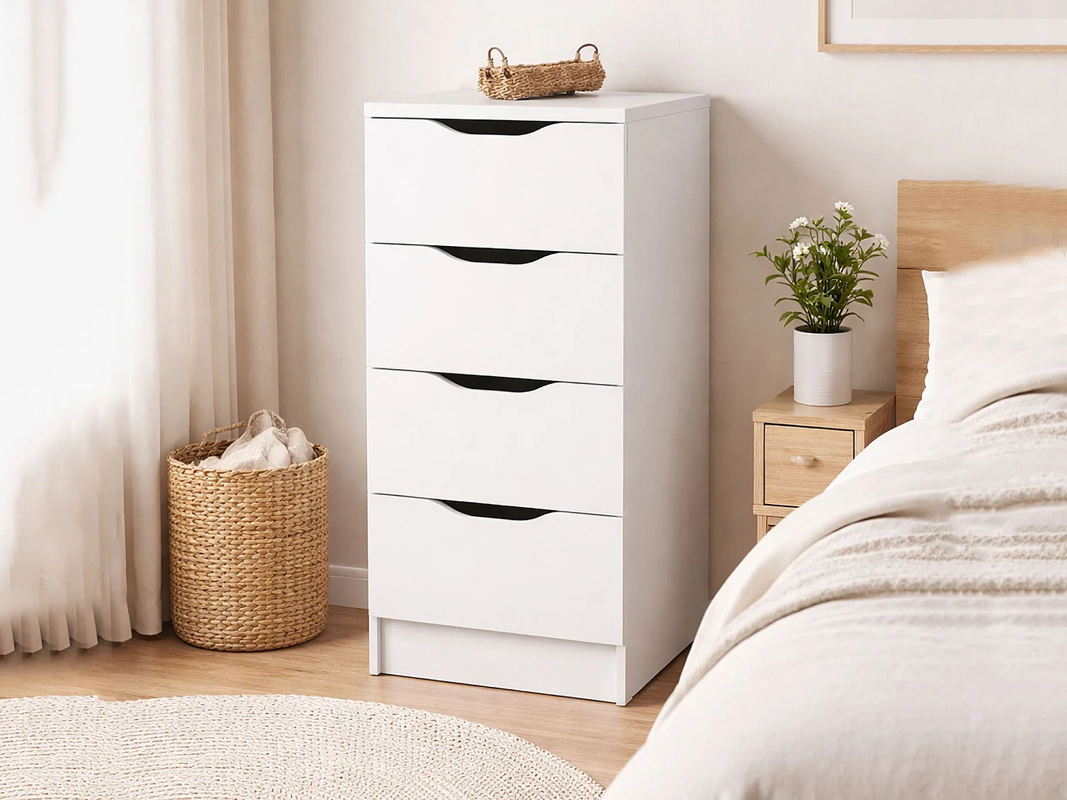 Cassettiera Sarroch, 4 Cassetti, 40x40x92h cm Bianco, Apertura Scorrevole, Chiusura Scorrevole