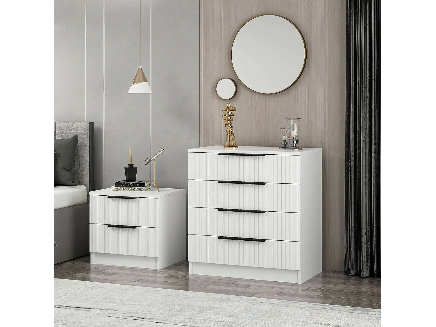 Cassettiera Vicente, 7 Cassetti, 72x42x77h cm Bianco, Apertura Scorrevole, Chiusura Scorrevole