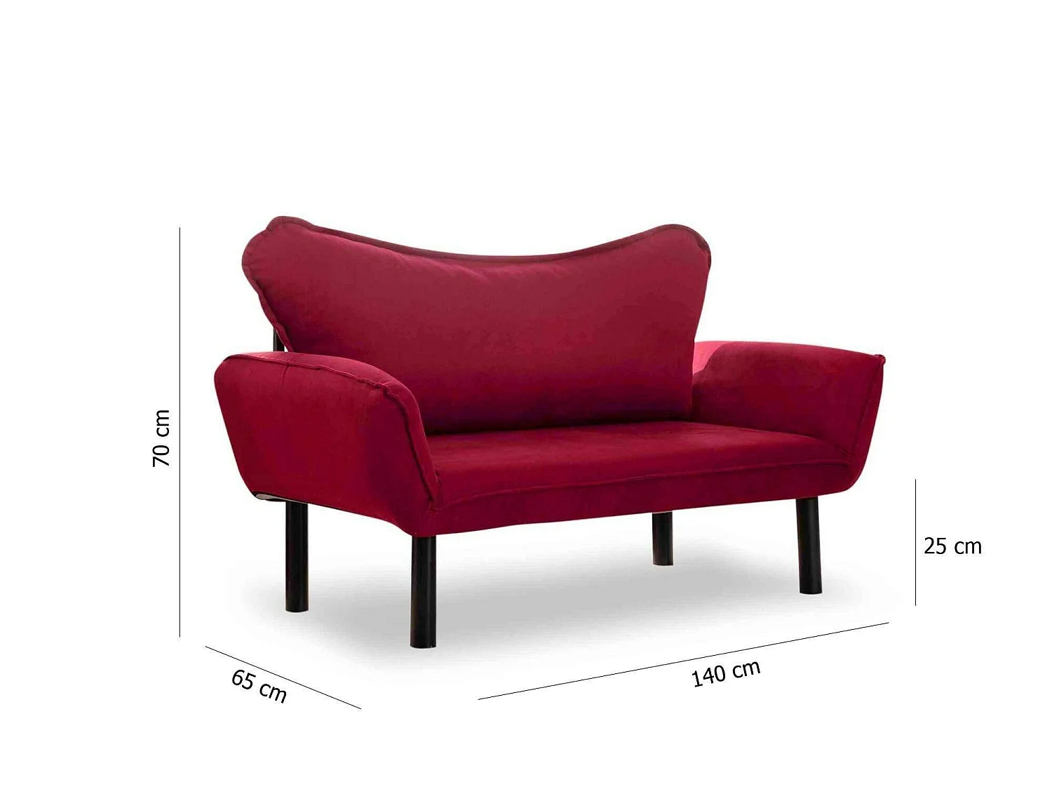 Canapé-lit 2 places Hone, coffre de rangement, 140x65 cm rouge, inclinable, accoudoirs
