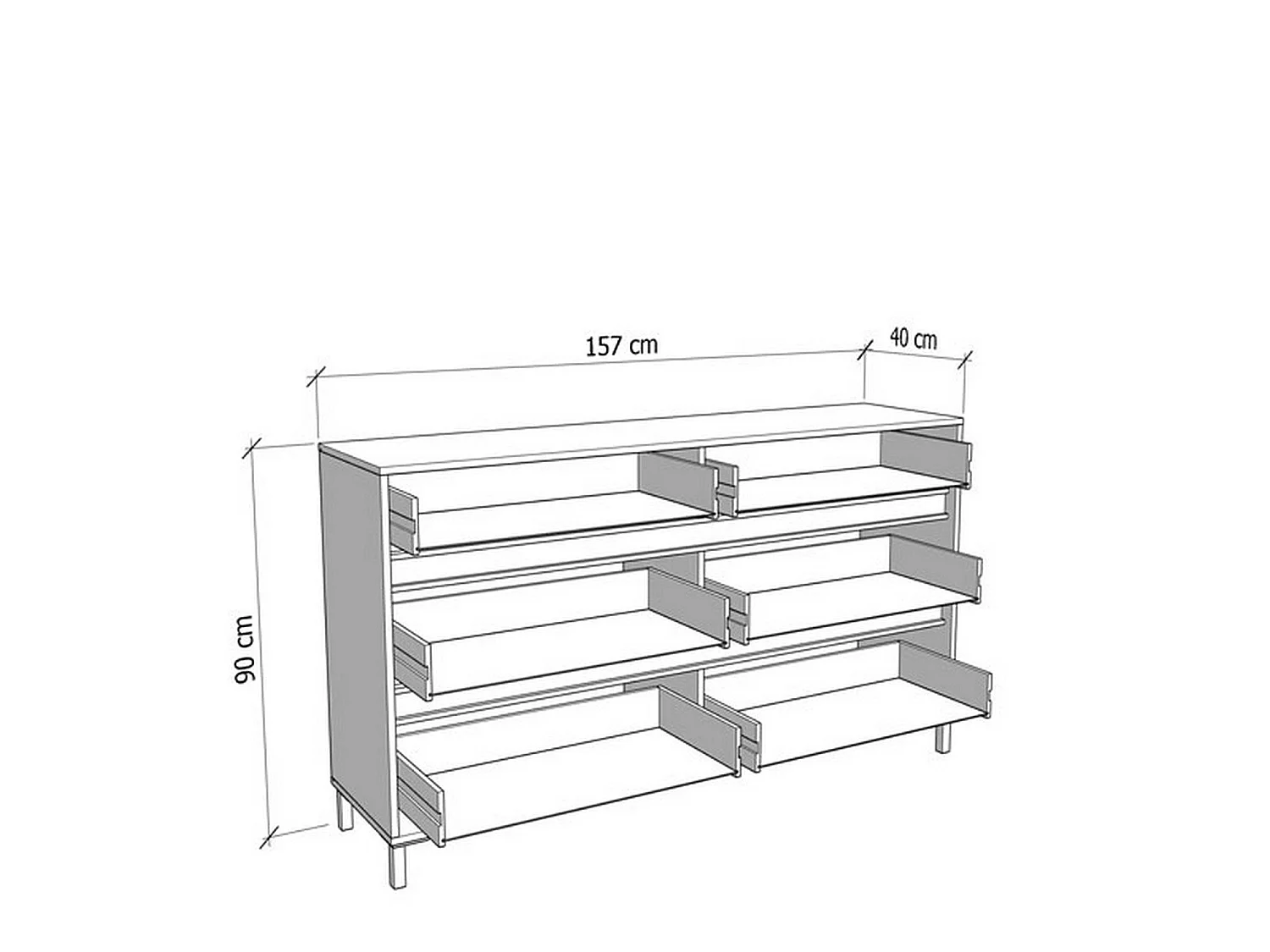 Cassettiera Mapelloo, 3 Cassetti, 157x40x90h cm Marrone Rovere Nodi, Apertura Scorrevole, Chiusura Scorrevole