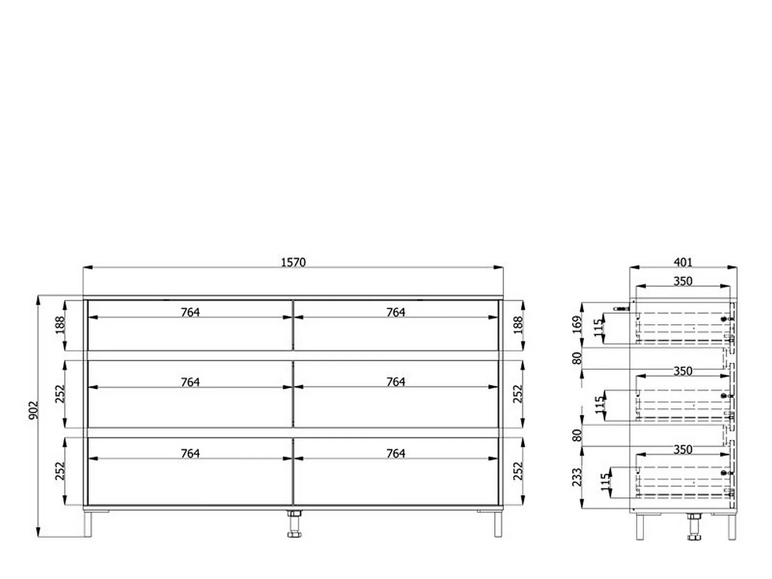 Cassettiera Mapelloo, 3 Cassetti, 157x40x90h cm Marrone Rovere Nodi, Apertura Scorrevole, Chiusura Scorrevole