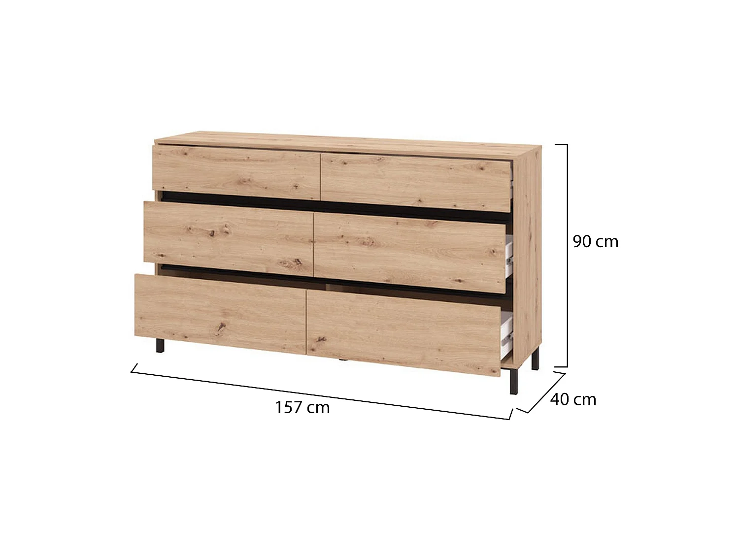 Cassettiera Mapelloo, 3 Cassetti, 157x40x90h cm Marrone Rovere Nodi, Apertura Scorrevole, Chiusura Scorrevole