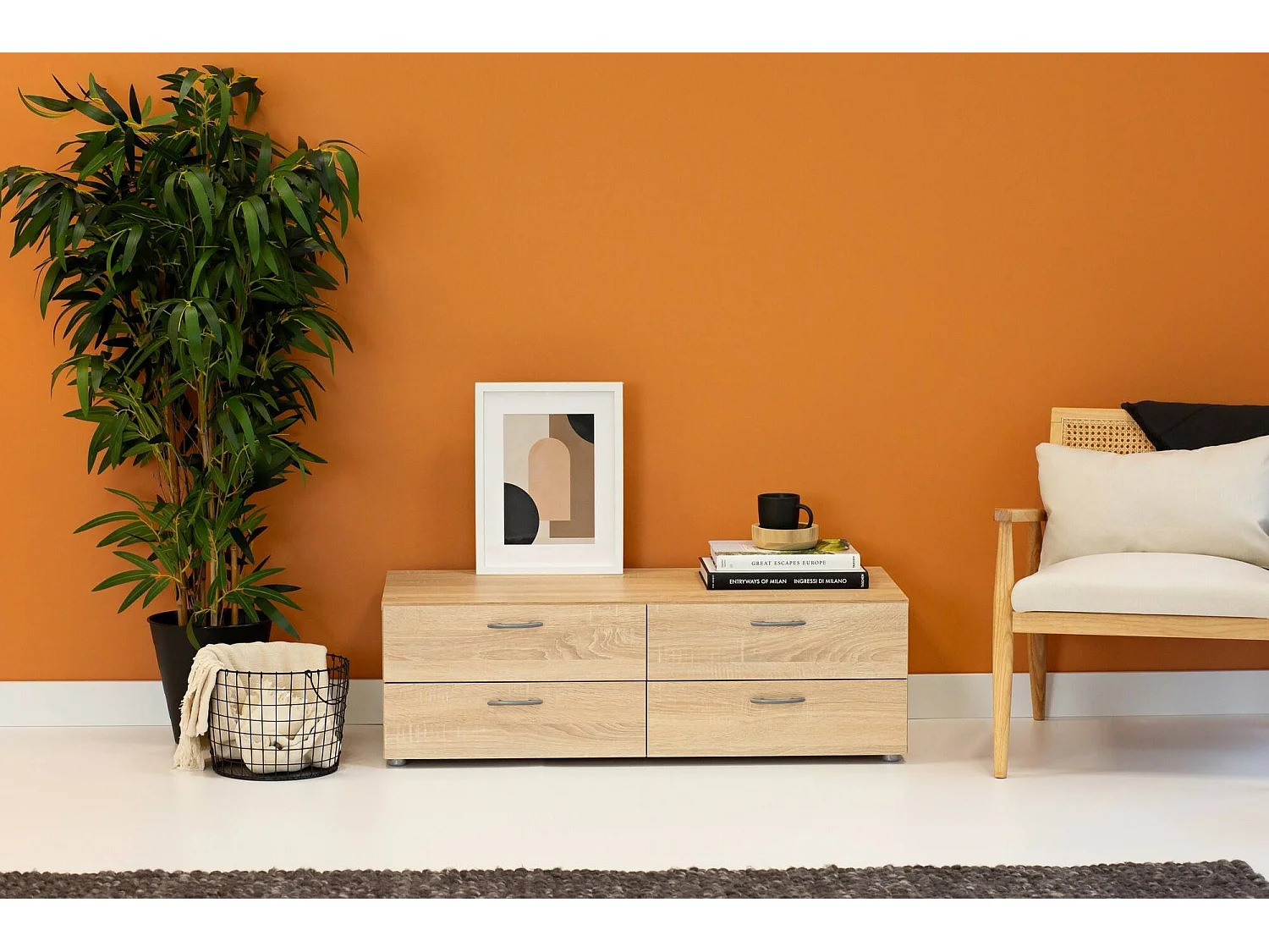 Commode Gignod, 4 tiroirs, 51,9x110,7x35h cm Chêne Marron
