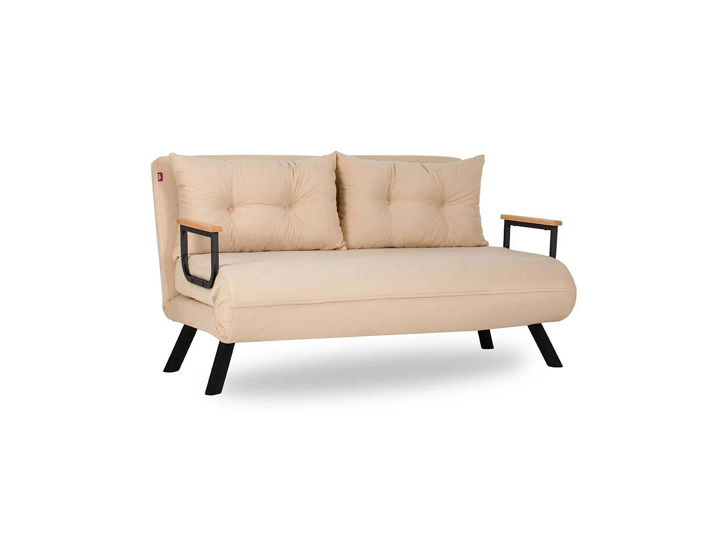 Canapé-lit 2 places Calvin, avec coffre de rangement, 133x78 cm blanc crème, inclinable, ouverture click-clack
