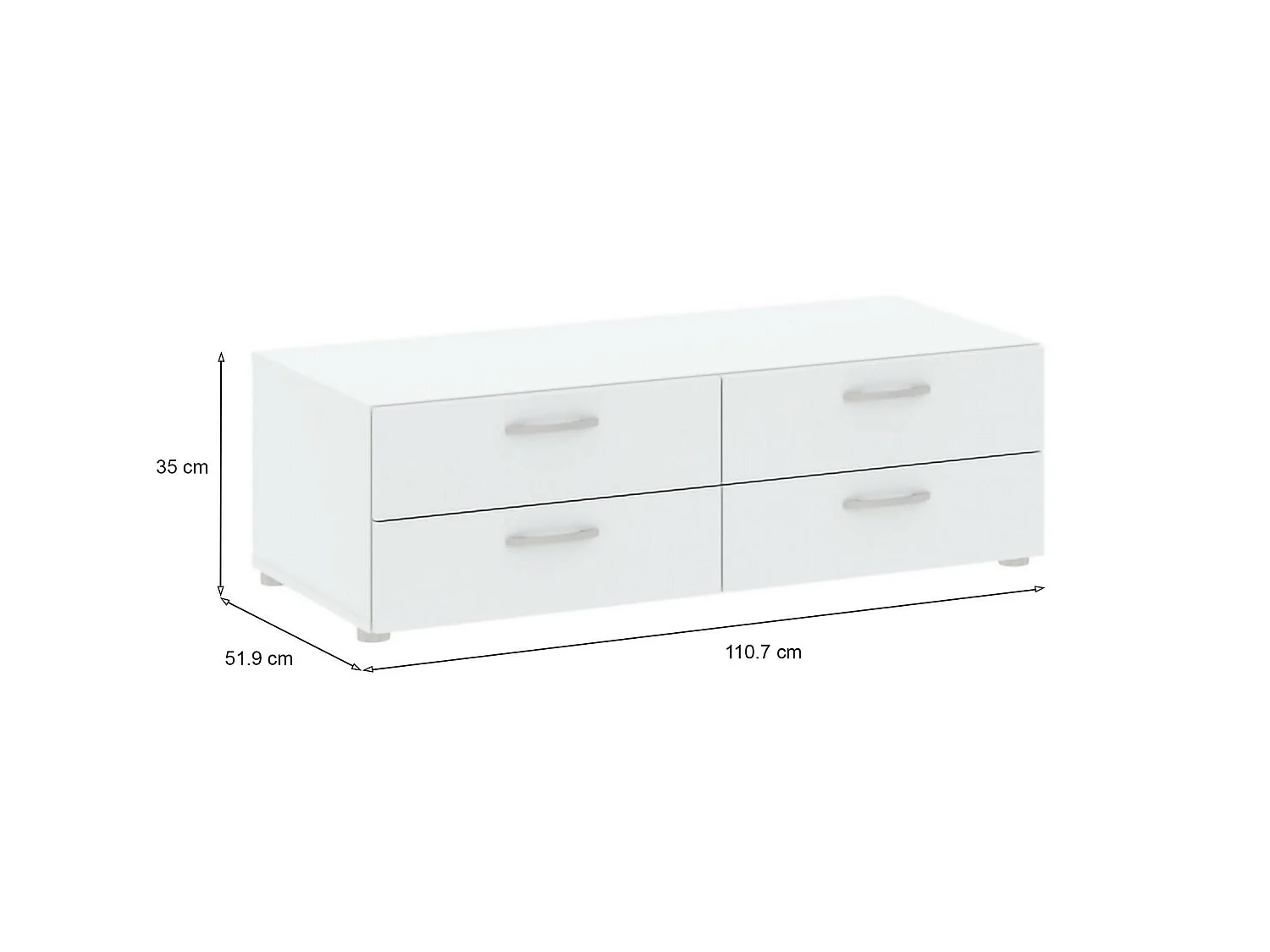 Ladekast Gignod, 4 laden, 111x52x35h cm wit, schuifopening, schuifsluiting