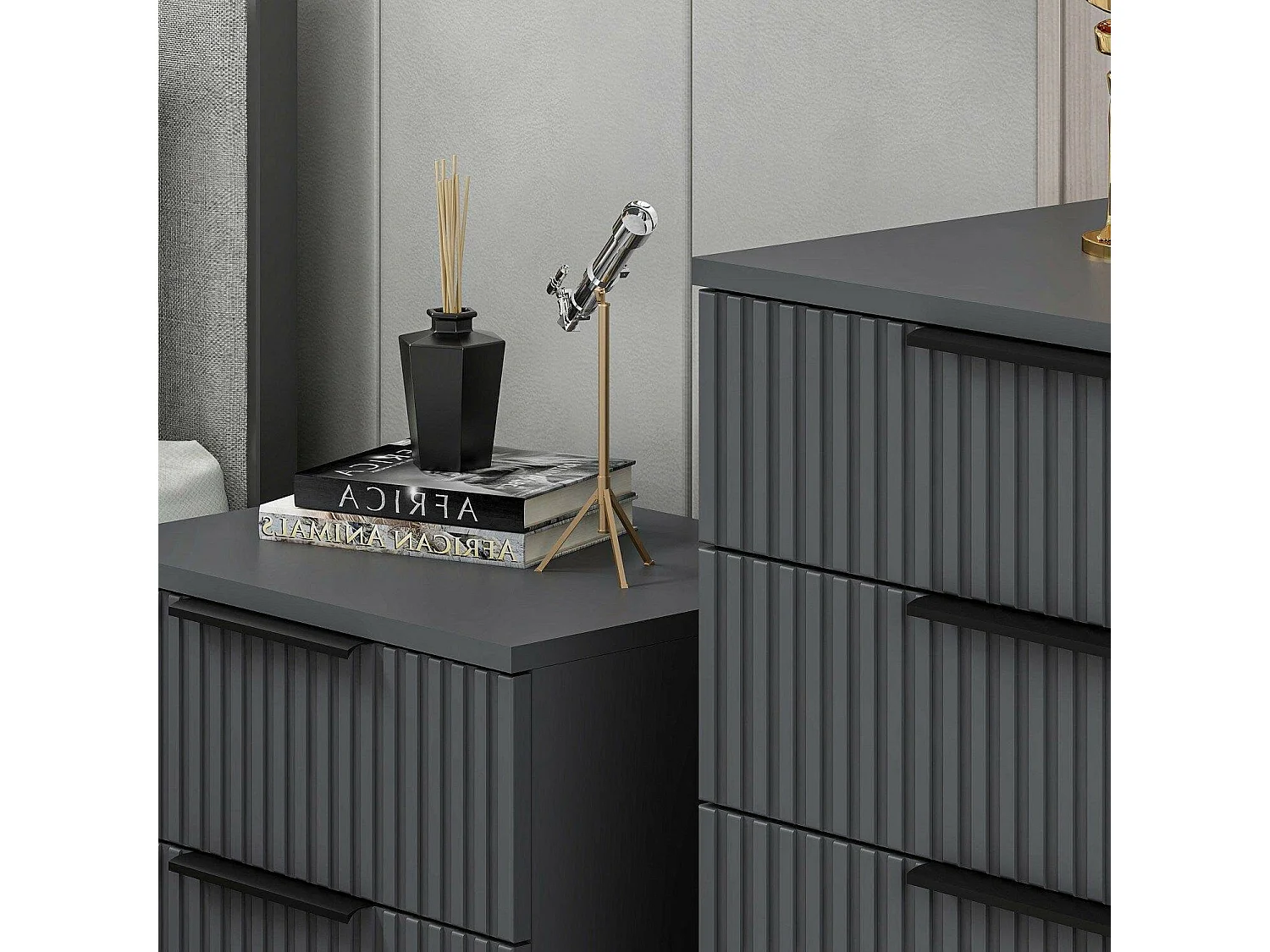 Cassettiera Vicente, 7 Cassetti, 72x42x77h cm Nero Antracite, Apertura Scorrevole, Chiusura Scorrevole