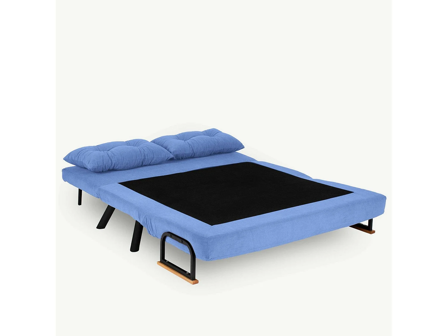 Canapé-lit 2 places Calvin, coffre de rangement, 133x78 cm bleu, inclinable, accoudoirs