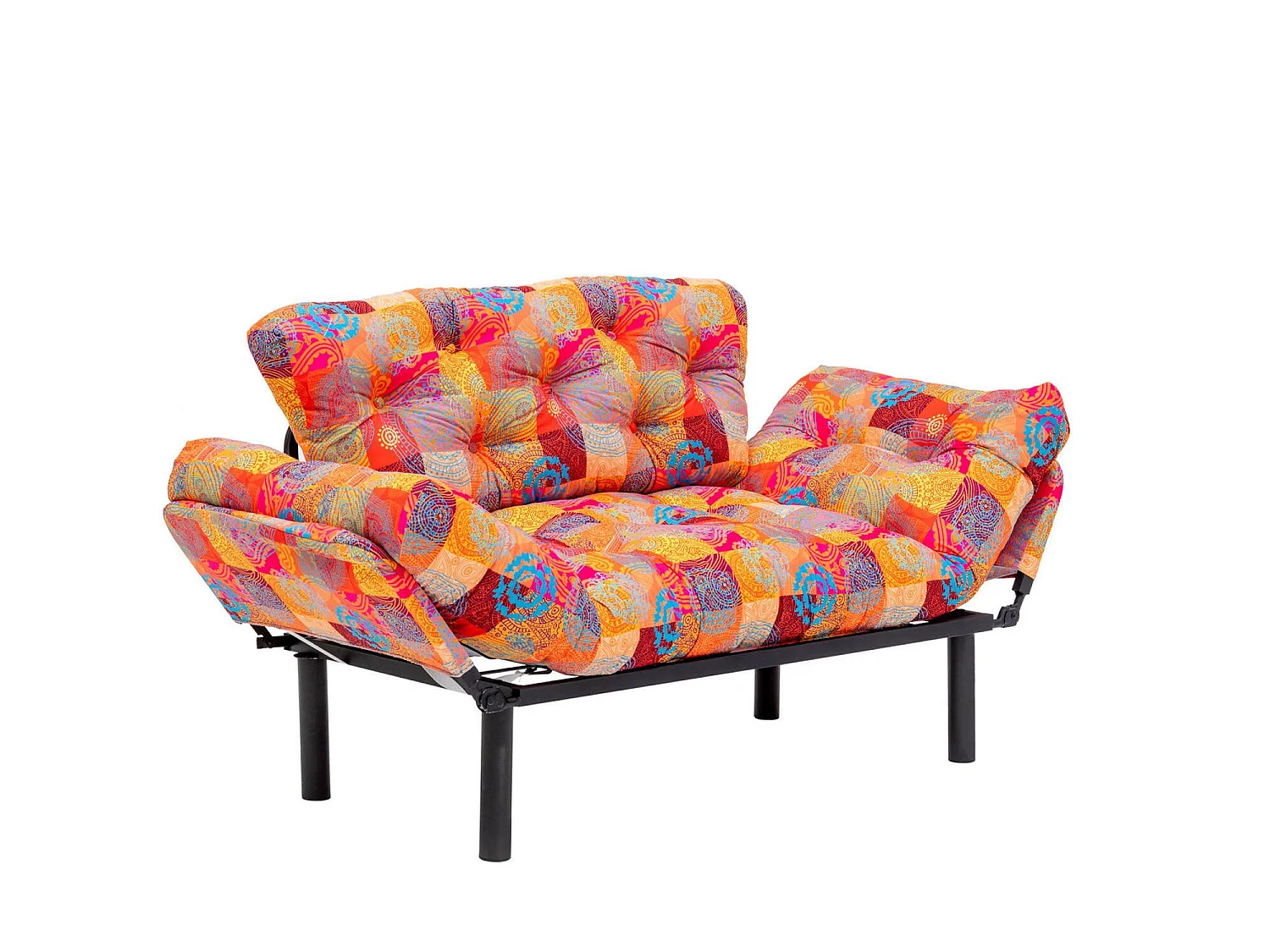 Canapé-lit 2 places Guchol, coffre de rangement, 155x70 cm multicolore, inclinable, accoudoirs