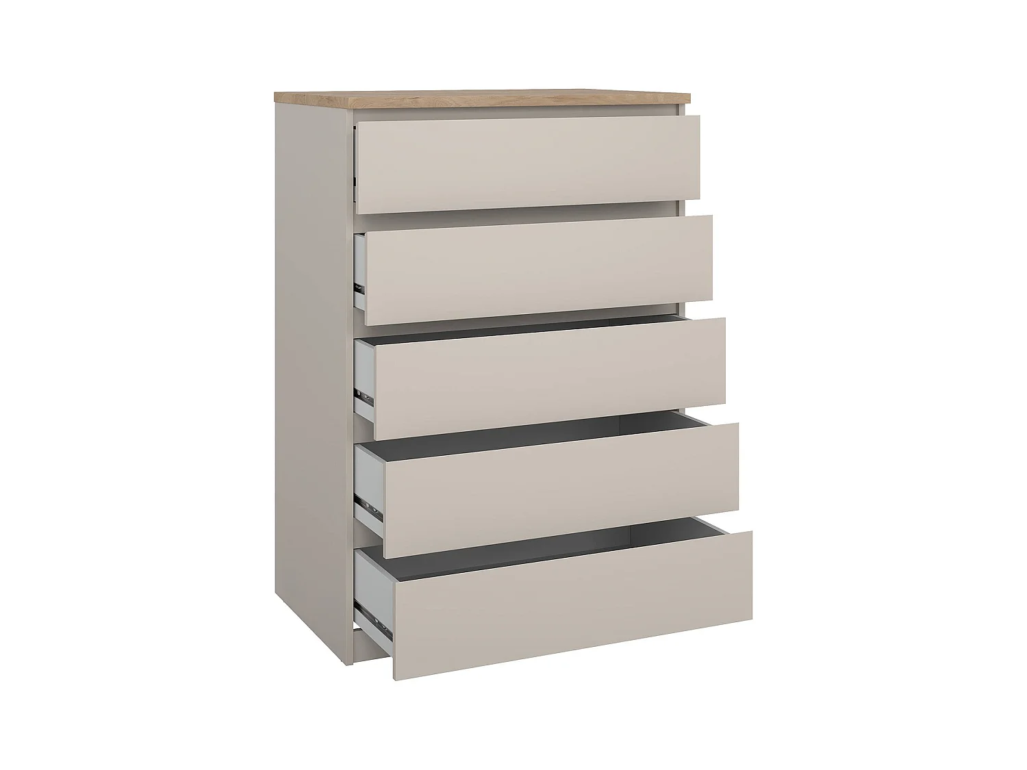 Ladekast Ansel, 5 laden, 77x50x111h cm beige, schuifopening, schuifsluiting