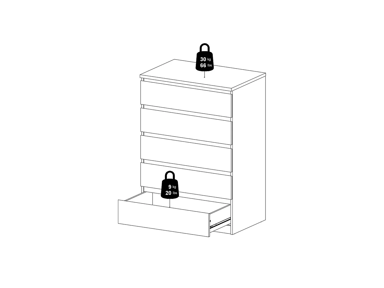 Ladekast Ansel, 5 laden, 77x50x111h cm beige, schuifopening, schuifsluiting