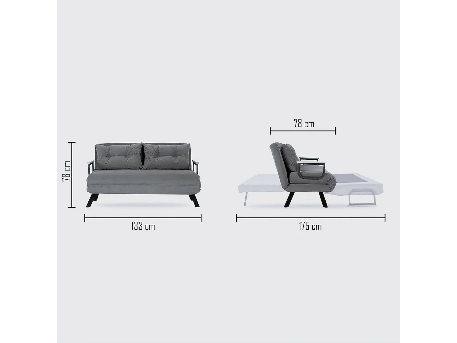 Canapé-lit 2 places Calvin, coffre de rangement, 133x78 cm vert d'eau, inclinable, accoudoirs