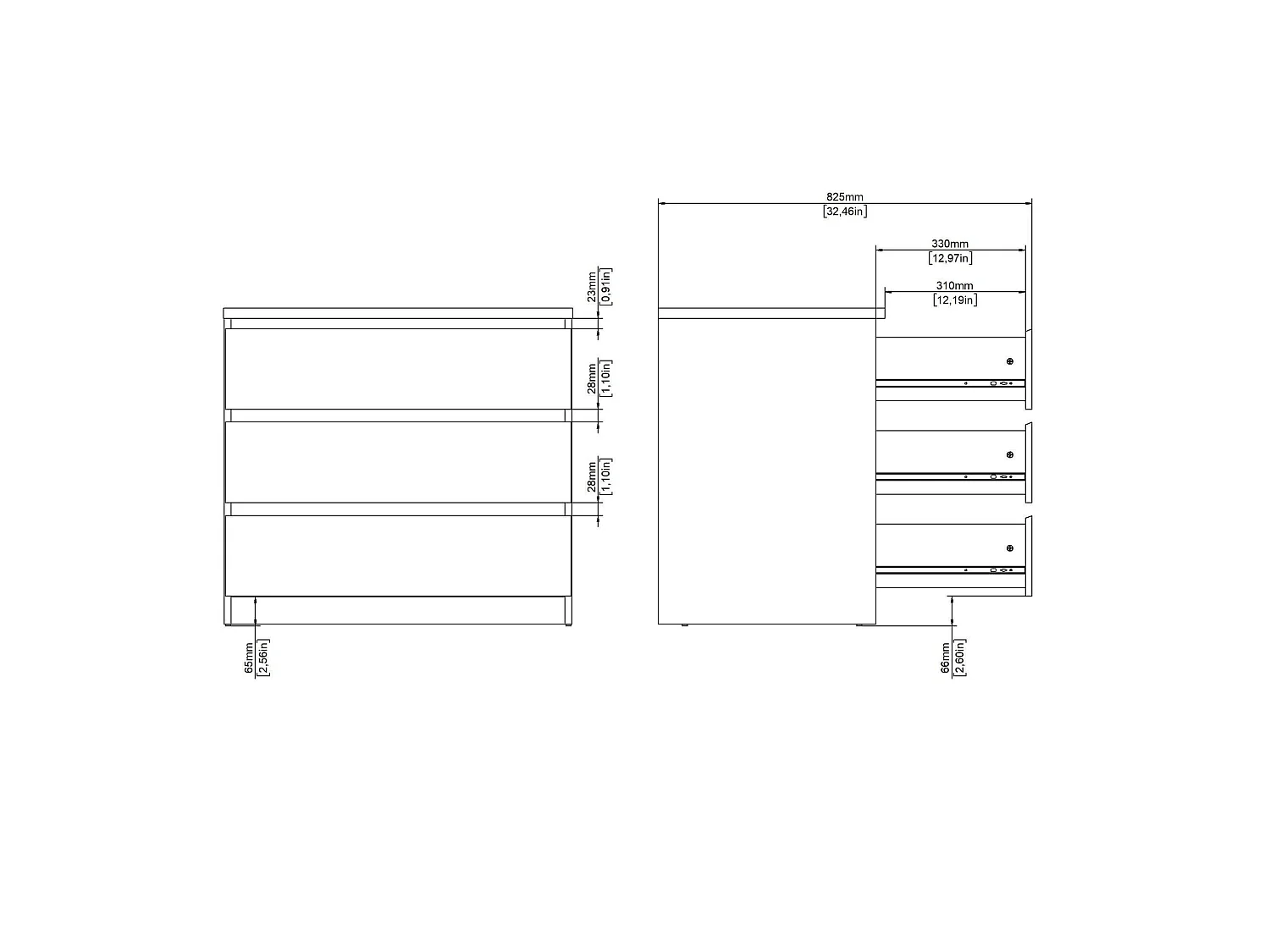 Cômoda Vistara, 3 Gavetas, 77x50x70h cm Bege, Abertura Deslizante, Fecho Deslizante